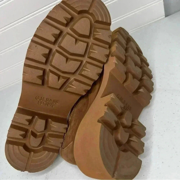 G.H. Bass Platform Lug Nubuck Suede Penny Loafers Sz 8 Camel - Picture 6 of 12